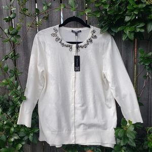NEW! Soft cream cardigan with jeweled neckline